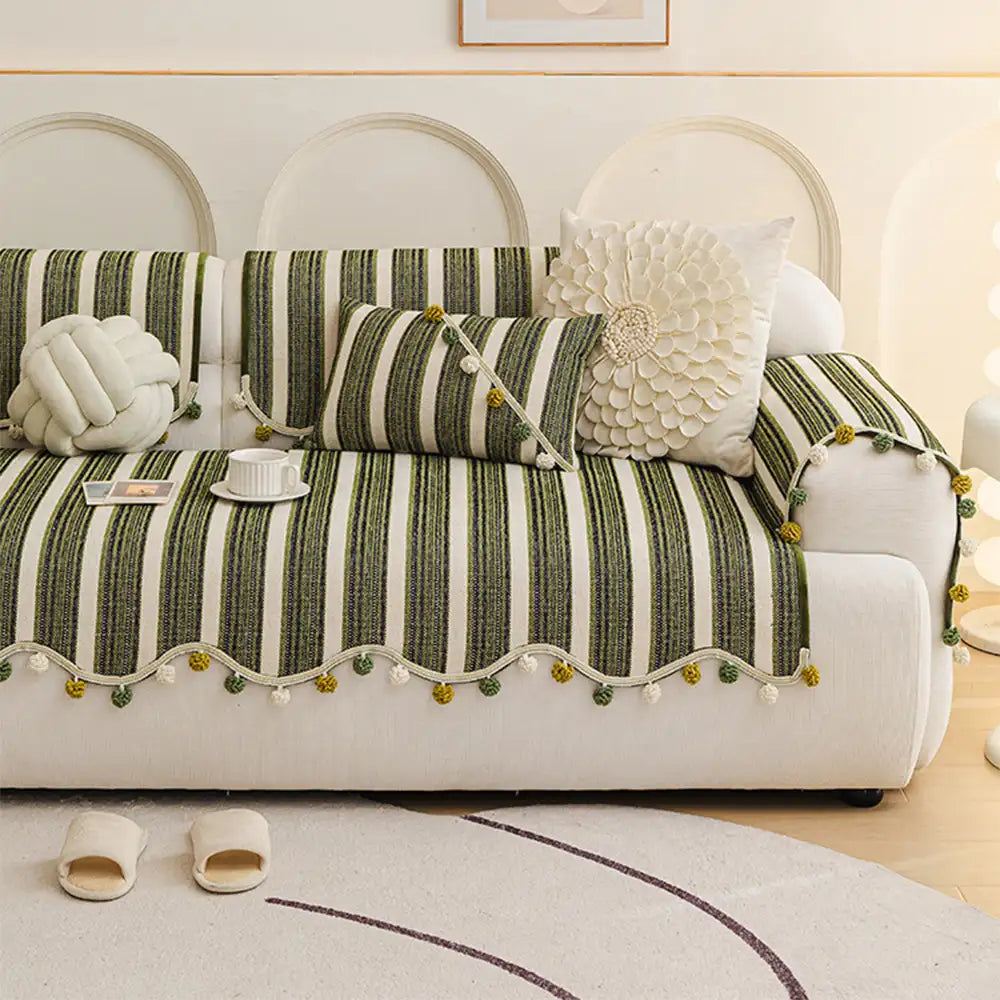 Irregular Contrast Color Chenille Skin-Friendly Non-Slip Sofa Protective Couch Cover