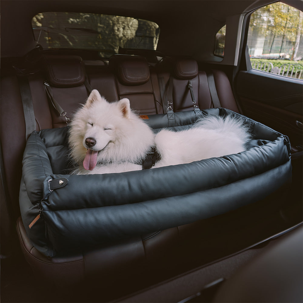 Large Deluxe Faux Leather Dog Car Seat Booster Bed - Urban Voyager