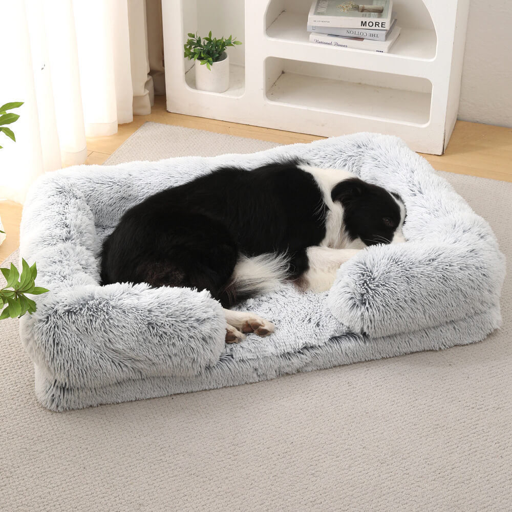 Long Plush - Square Surround Support Deep Sleep Dog Bed