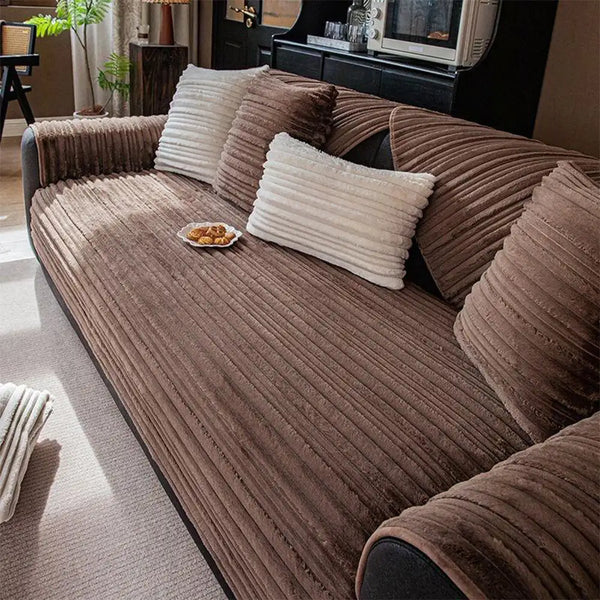 Modern Asymmetrical Stripes Soft Plush Non-Slip Couch Cover