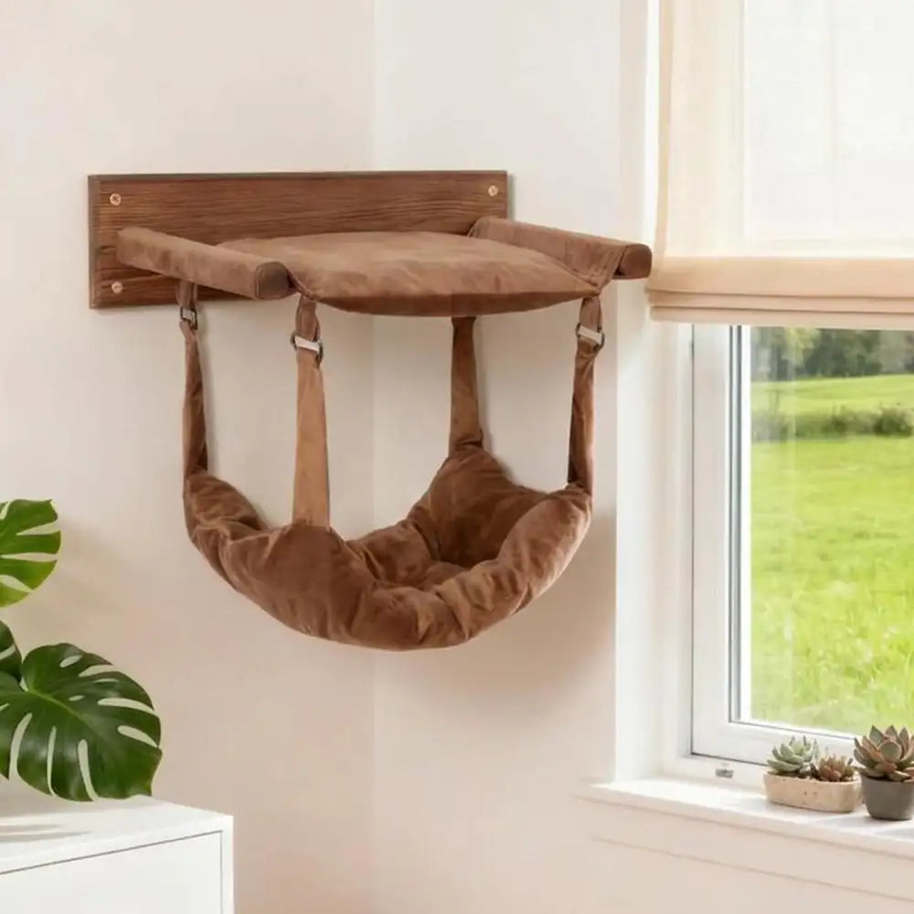 Modern Wooden Double-Layer Cat Wall Hammock for Lounging