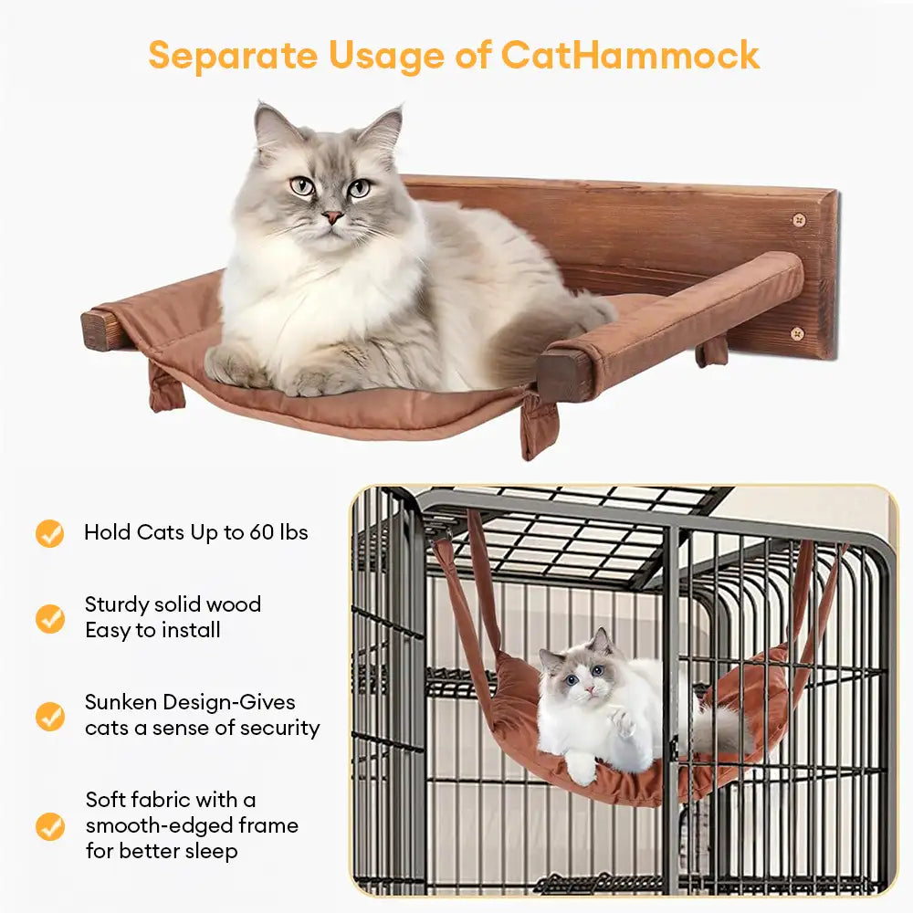 Modern Wooden Double-Layer Cat Wall Hammock for Lounging