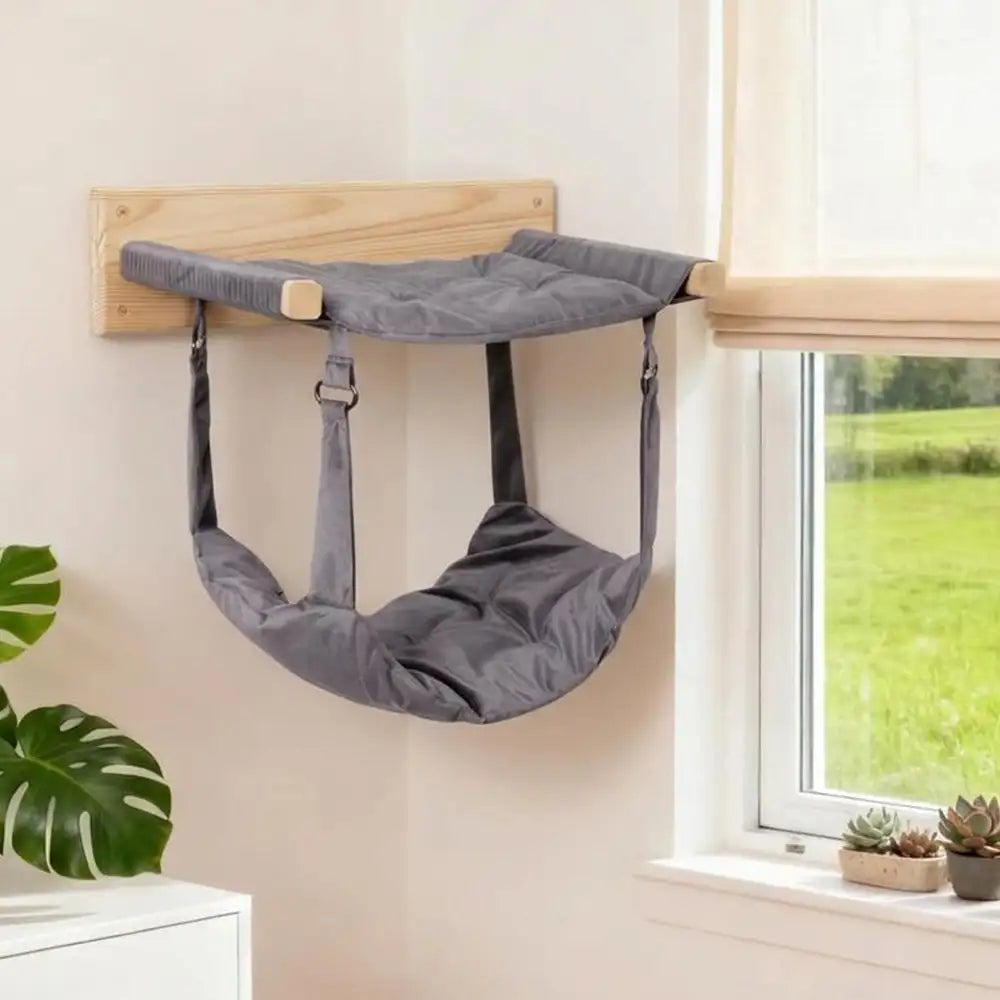 Modern Wooden Double-Layer Cat Wall Hammock for Lounging