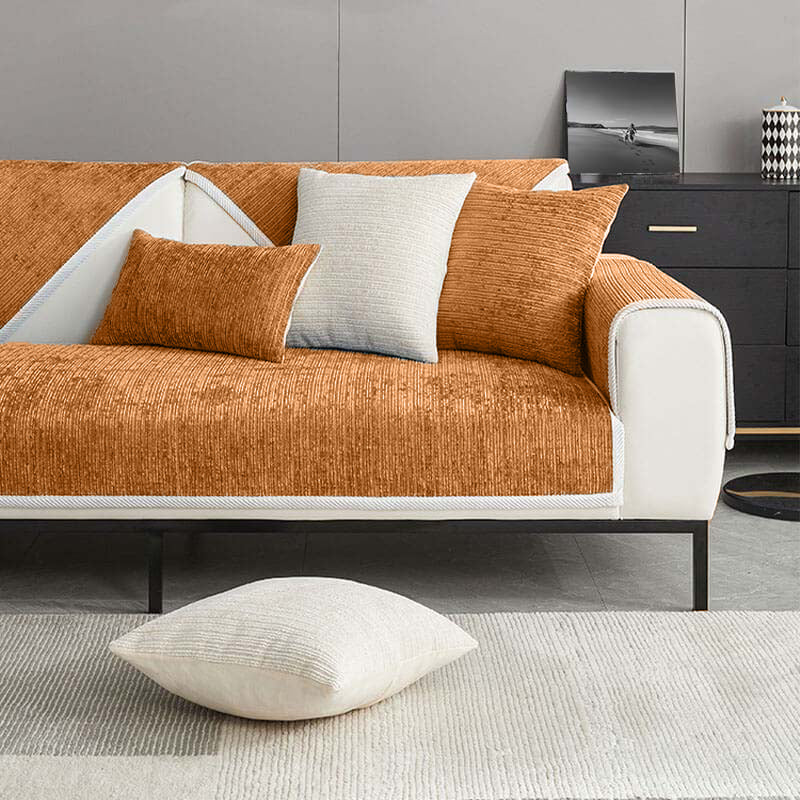 Capa de sofá anti-riscos de chenille listrado simples