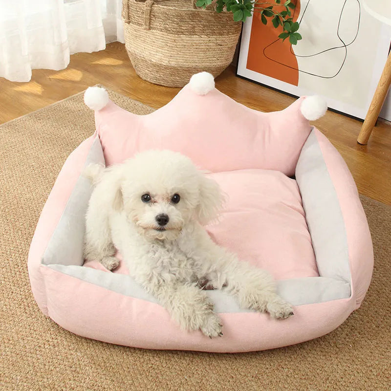 Lit couronne pour animaux de compagnie, canapé-lit en daim doux pour chien