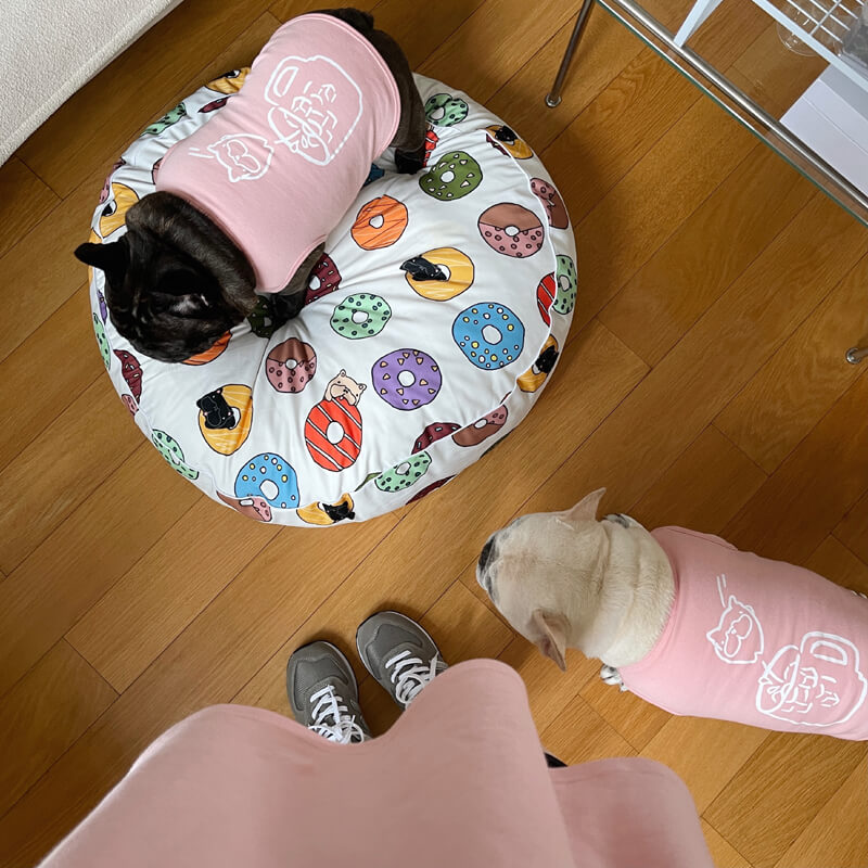 Ensemble t-shirts et gilet pour chiot assortis roses pour chien et propriétaire
