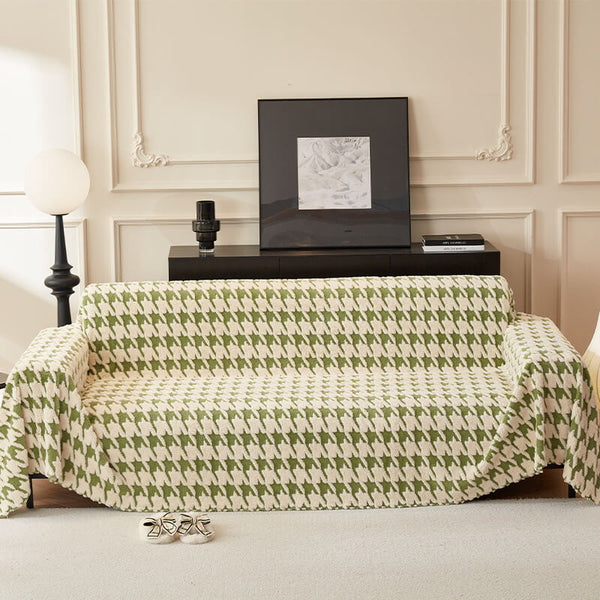 Plush Comfort Houndstooth Furniture Protection Couch Cover