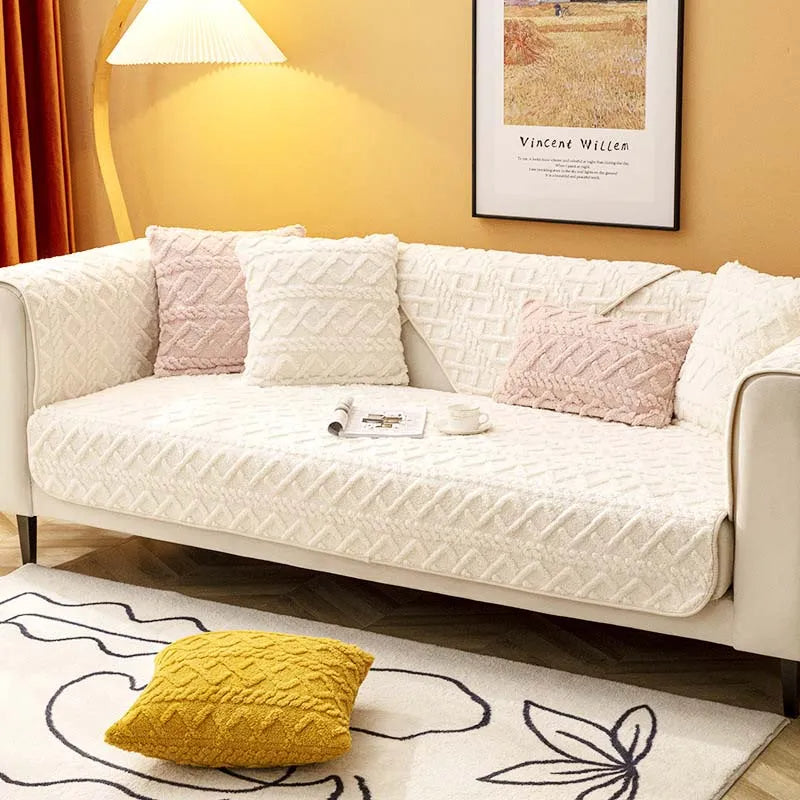 Rutschfester Couchbezug mit Rautenmuster aus Plüsch