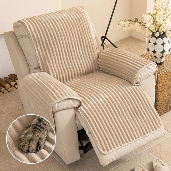 Plush Pet-Friendly Non-Slip One-Piece Sectional Couch Cover Recliner Couch Cover - Strips
