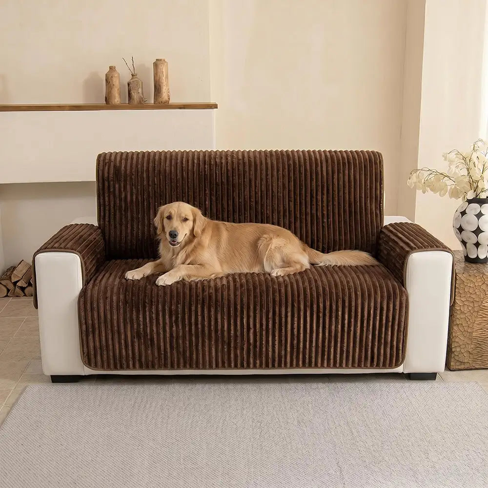 Plush Pet-Friendly Non-Slip One-Piece Couch Cover Recliner Couch Cover - Strips