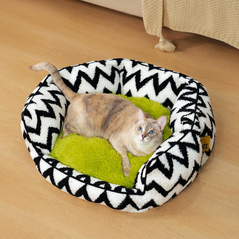 Plush Retreat Chevron Cat Bed-The Warm Hugger