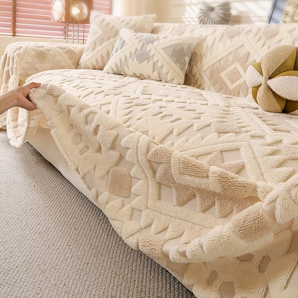 Plush Thickened Geometric Pattern Furniture Blanket Throw Couch Cover