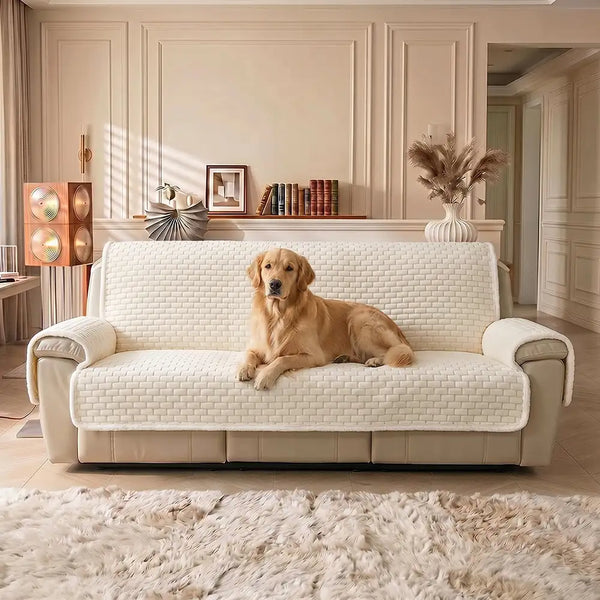 One-Piece Plush Scratch-Resistant Couch Covers with Elastic Straps