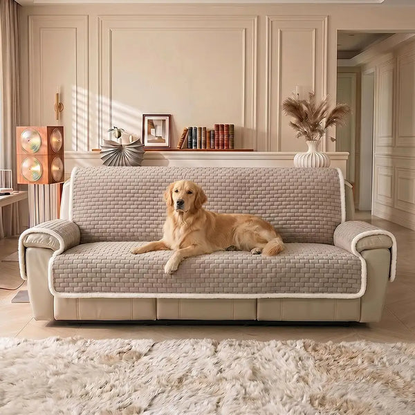 One-Piece Plush Scratch-Resistant Couch Covers with Elastic Straps