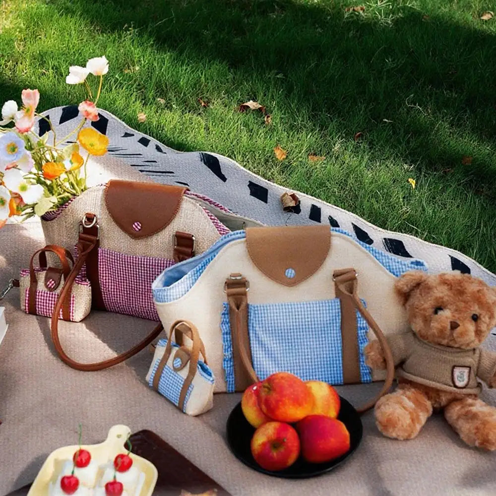 Portable Faux Woven Water-Repellent Pet Carrier Bag with Poop Bag Dispenser