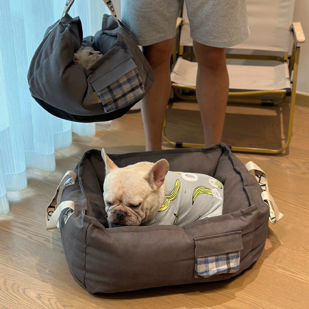 Lit portable pour animal de compagnie avec poignée, lit pour chien confortable et lavable
