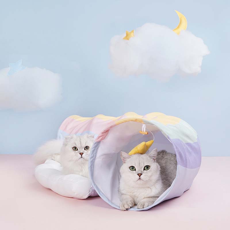 Lit tunnel pour chat arc-en-ciel