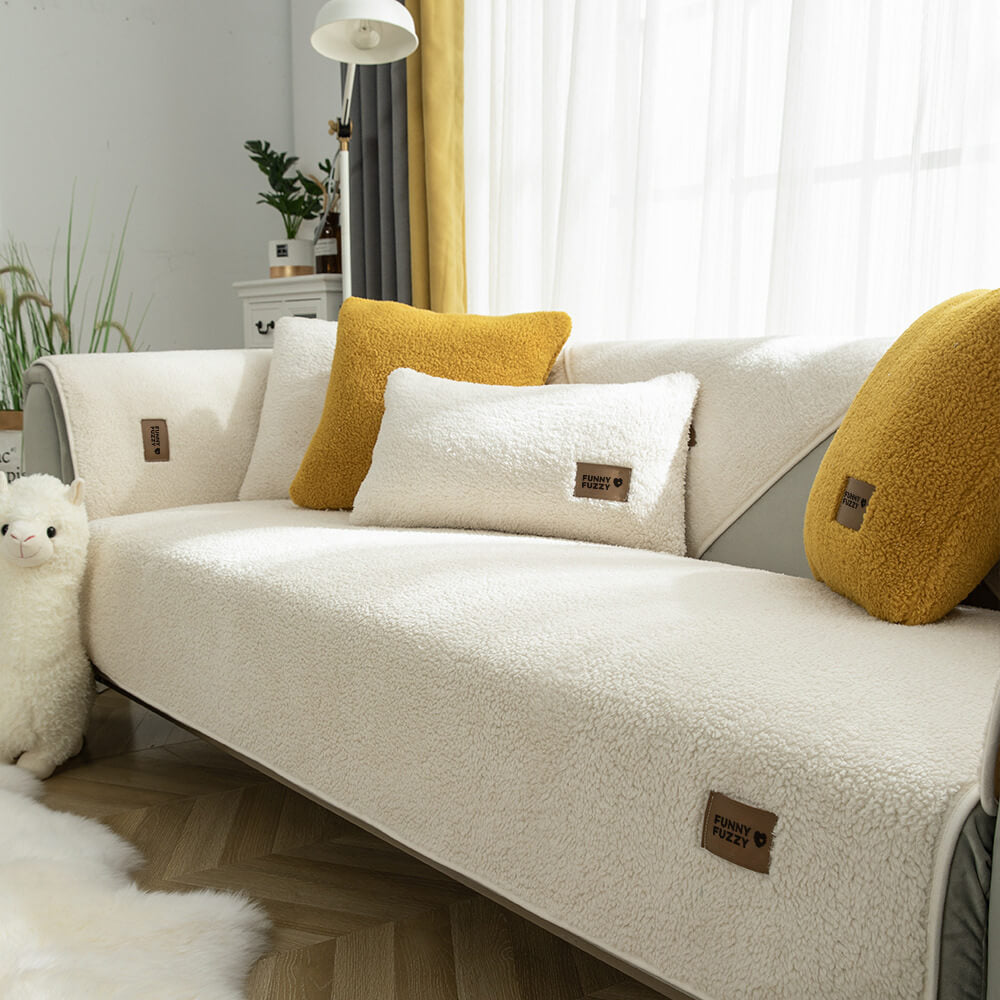 Dicker, flauschiger rutschfester Couchbezug aus Sherpa-Fleece-Imitat