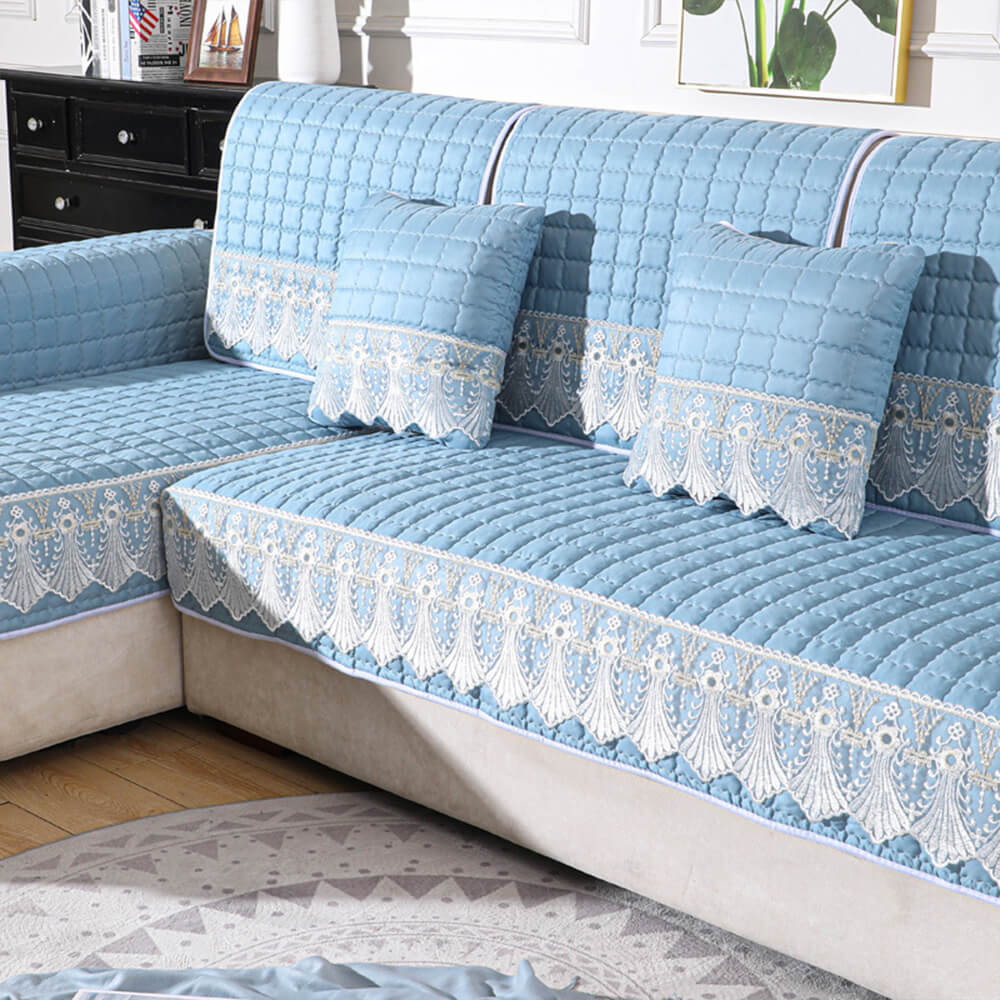 Luxury Quilted Lace Embroidery Non-Slip Couch Cover