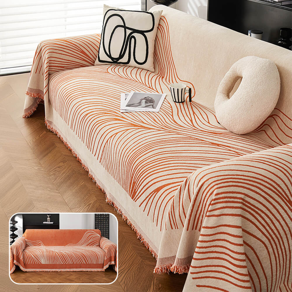 Funnyfuzzy Minimalist Chenille Reversible Cat Scratch Resistant Couch Cover Orange Line 70.87 W x 165.35 L Non Slip All Season Usage