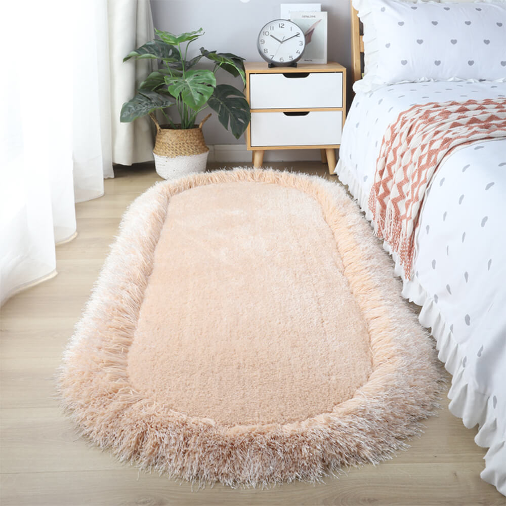 Oval Fluffy Thickened Living Room Rug Bedside Shaggy Rug