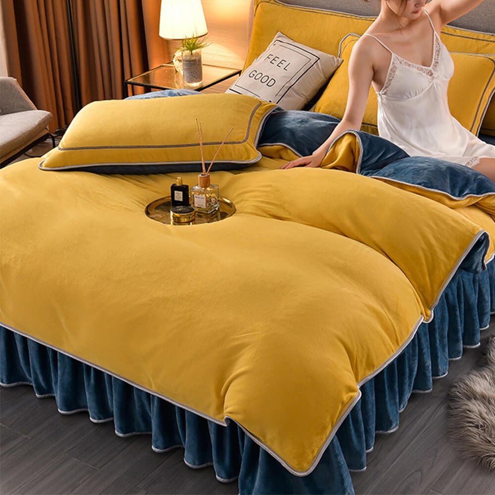 Luxury Extra Thick Warm Solid Color Milk Fleece Bed Sheet Set