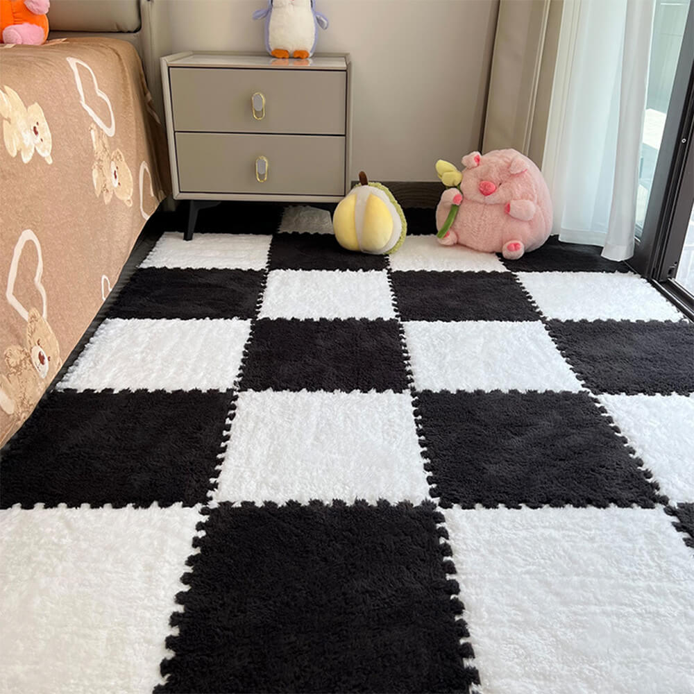 Soft Plush Checkerboard Anti-Slip Lightweight Home Area Rug