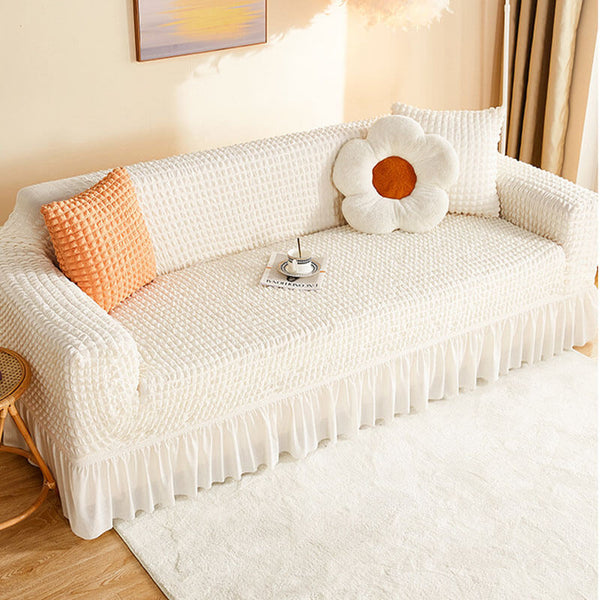Seersucker-Sesselbezug, vollständig umwickelter Stretch-Couchbezug mit Rüschenrock