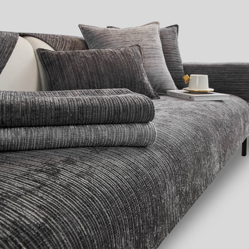 Capa de sofá protetora simples e resistente a arranhões em chenille de cor sólida