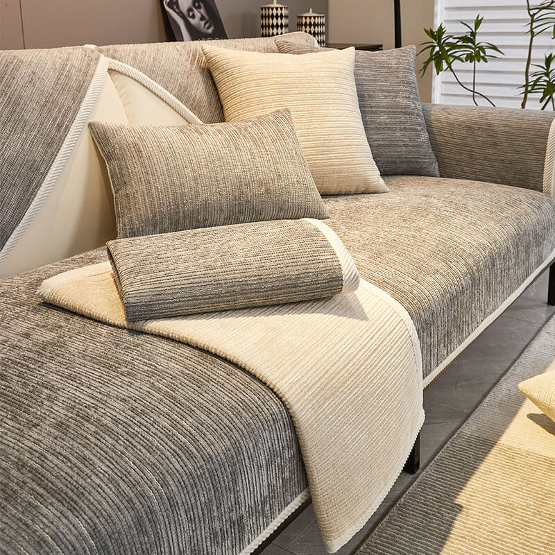 Capa de sofá anti-riscos de chenille listrado simples