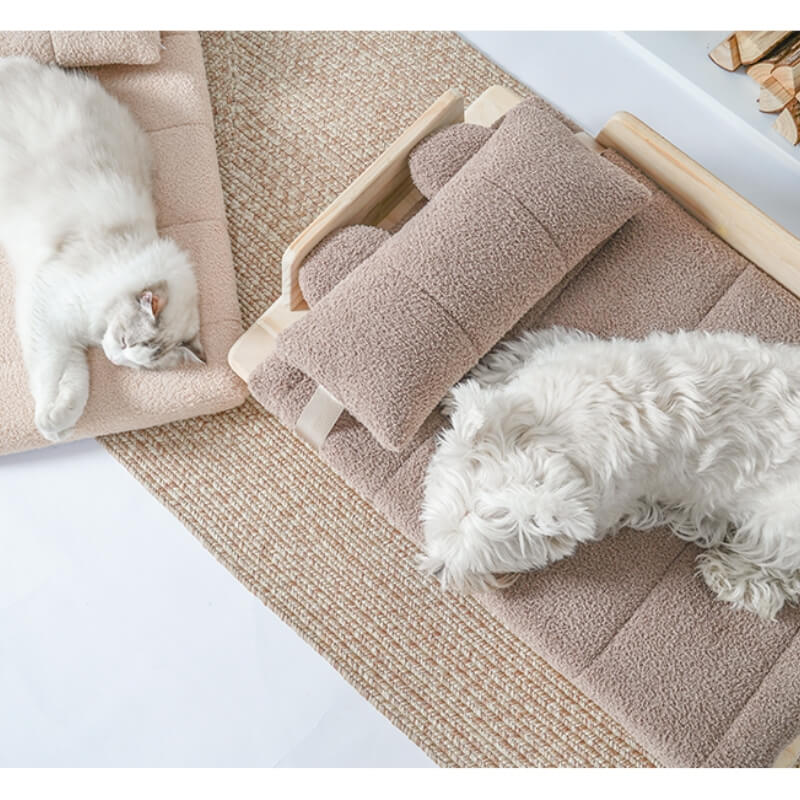 Soft Tatami Mat Pet Lounger Dog Bed with Pillow