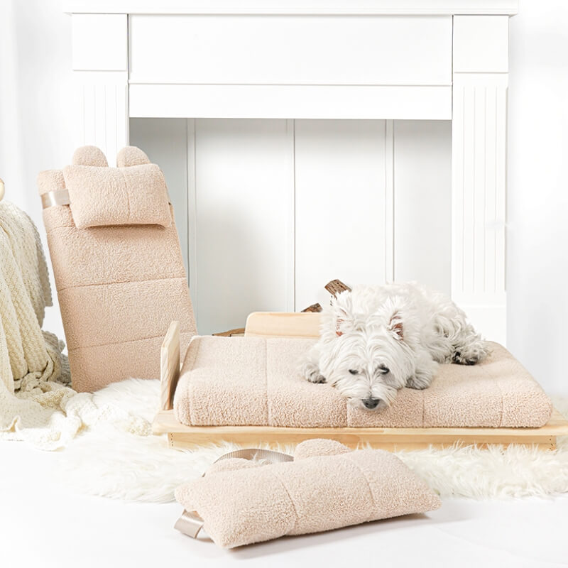 Soft Tatami Mat Pet Lounger Dog Bed with Pillow