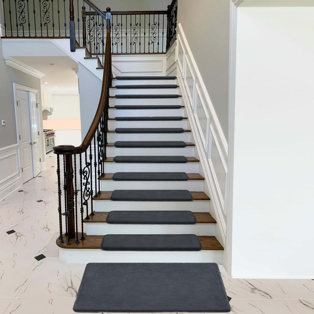 Sólido <tc>Color</tc> Protectores de escalera de felpa con cinta antideslizante y alfombras gratis