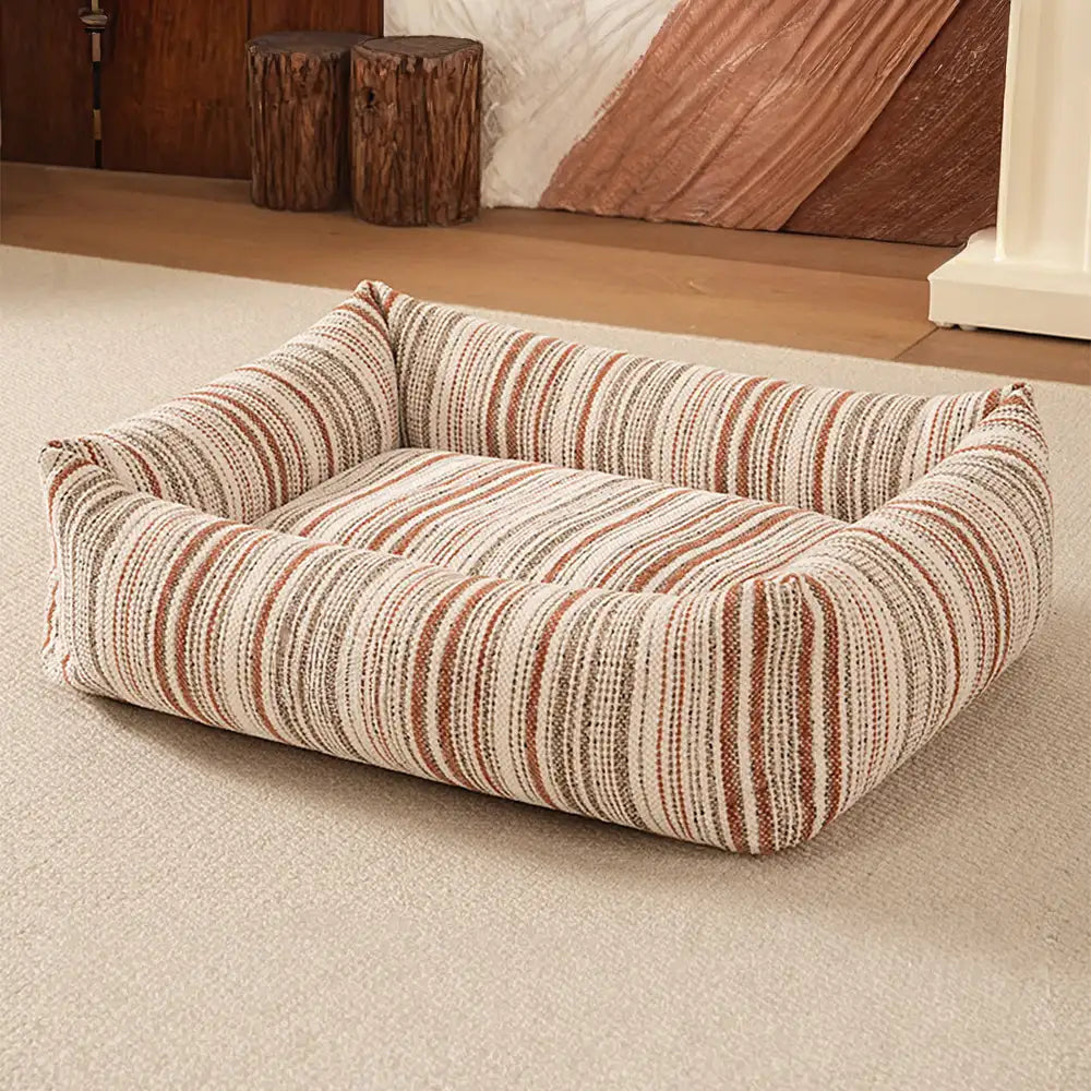 Striped Chenille Scratch-Resistant Breathable Neck Support Dog Square Bed
