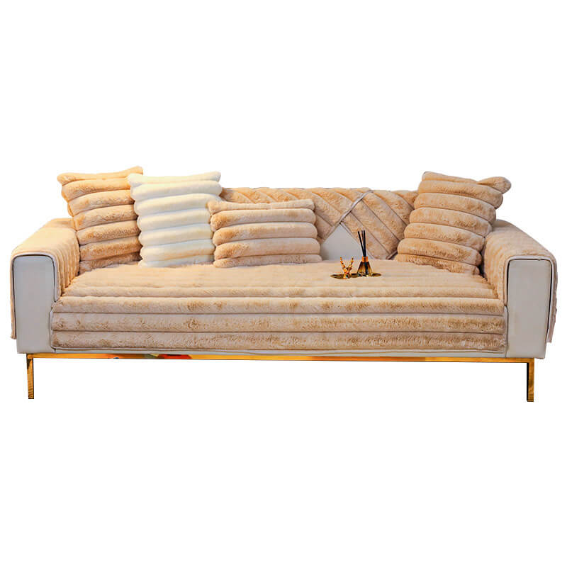Capa de sofá antiderrapante de pelúcia espessa listrada