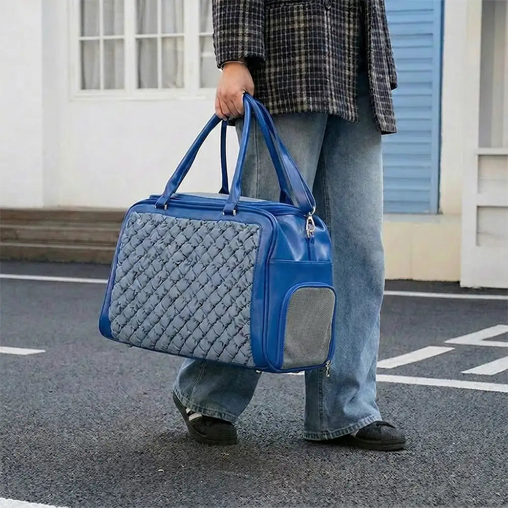 Stylish Quilted Patchwork Breathable Lightweight Pet Carrier Bag Dog Cat Carrier