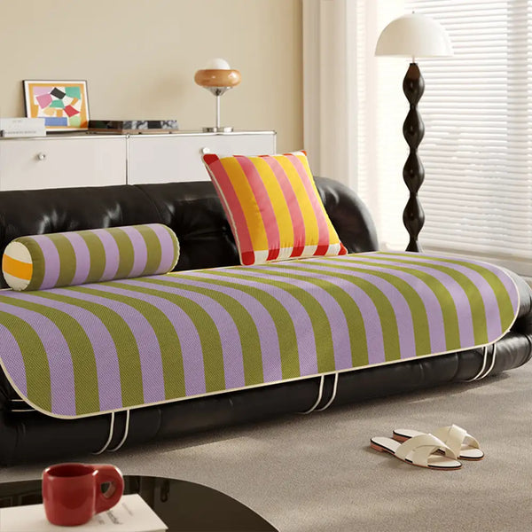 Stylish Striped Ice Silk Breathable Non-Slip Couch Cover