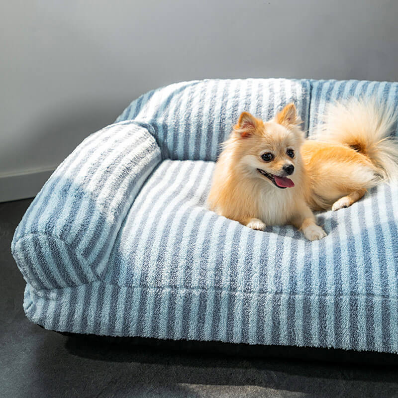 Canapé-lit amovible en peluche rayé élégant pour chat et chien