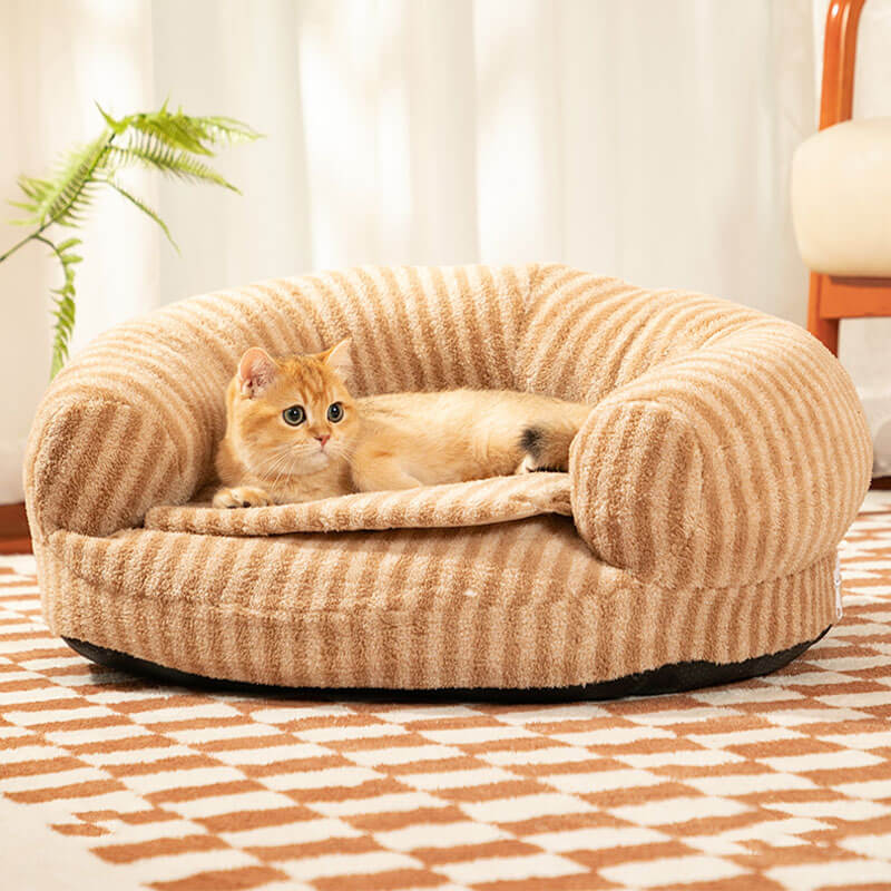 Trendy Striped Faux Lambswool Double Layer Dog & Cat Sofa Bed - FunnyFuzzy