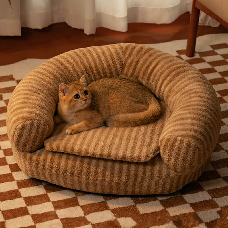 Stylish Striped Plush Removable Cat & Dog Sofa Bed