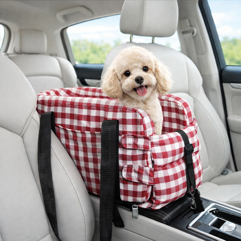 Stylish Plaid Portable Travel Dog Car Safety Seat Central Console