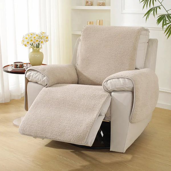 Thick Fuzzy Faux Sherpa Fleece Recliner Chair Cover with Elastic Straps