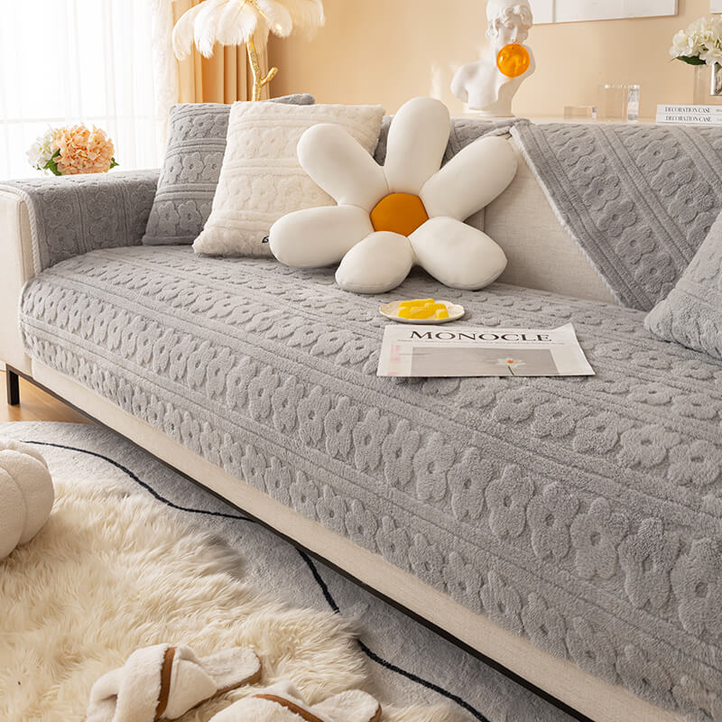 Flor tridimensional Padrão Soft Capa de sofá lavável de lã de algodão