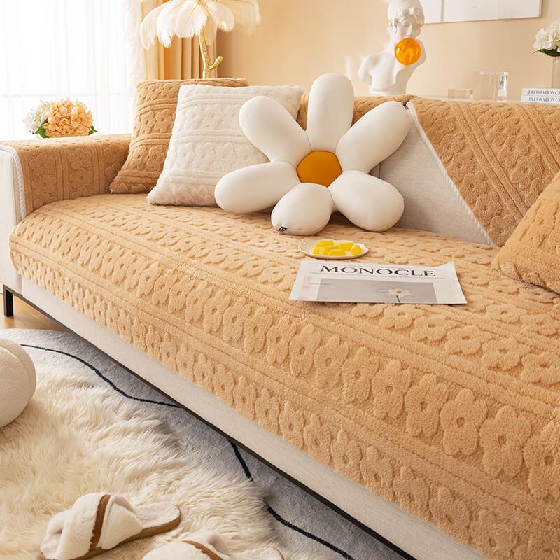 Flor tridimensional Padrão Soft Capa de sofá lavável de lã de algodão