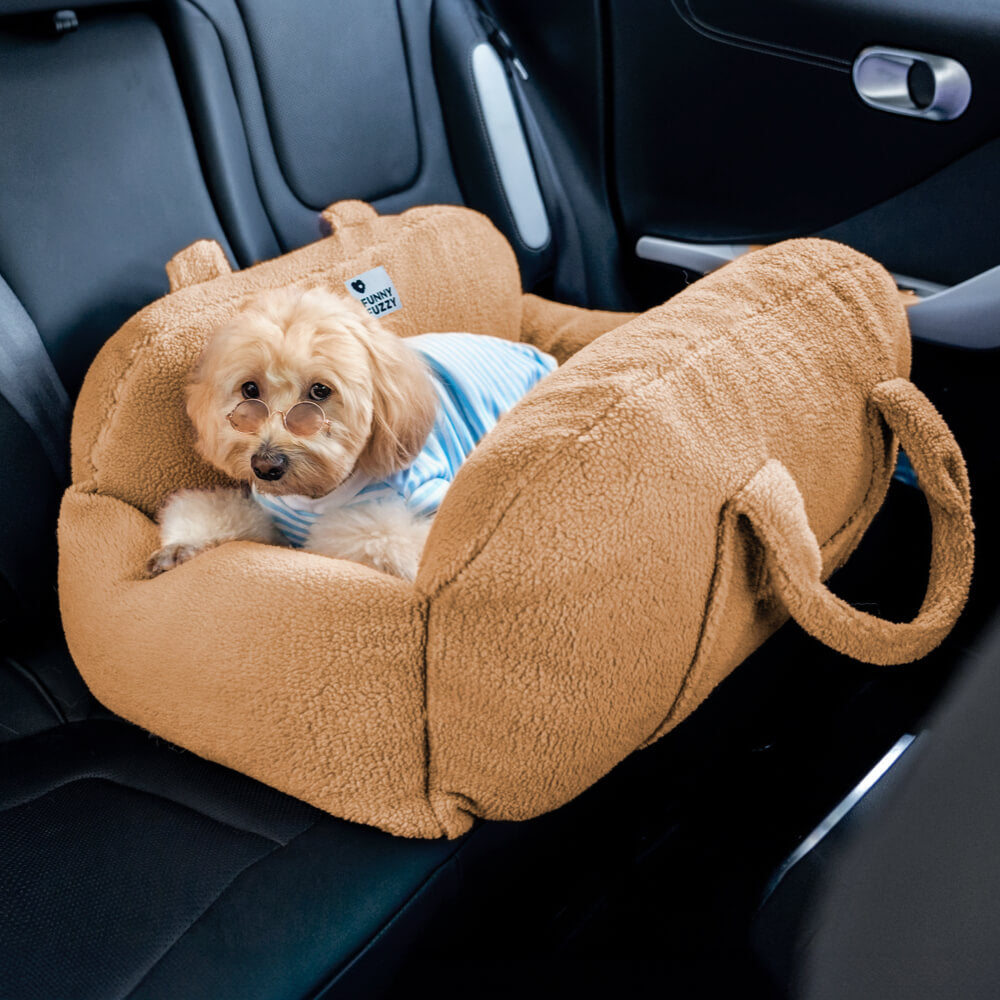 Dog Car Seat in Chocolate Faux Leather Comfortable Pet Car Carrier