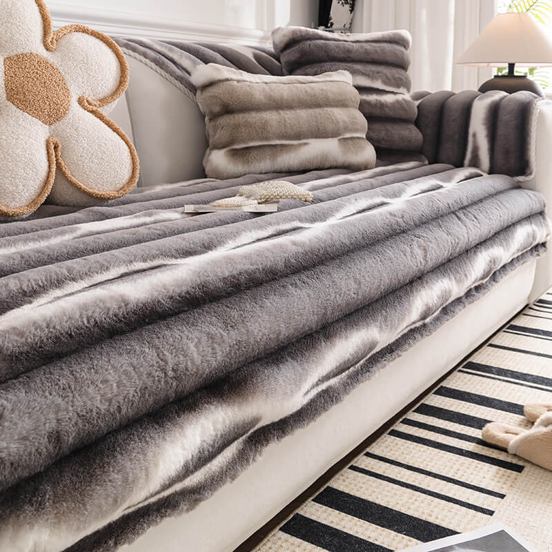 Trendy Beautiful Gradient Colour Stripe Plush Couch Cover