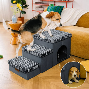 Foldable Dog Stairs with Storage and Condo - Funnyfuzzy SnugNest