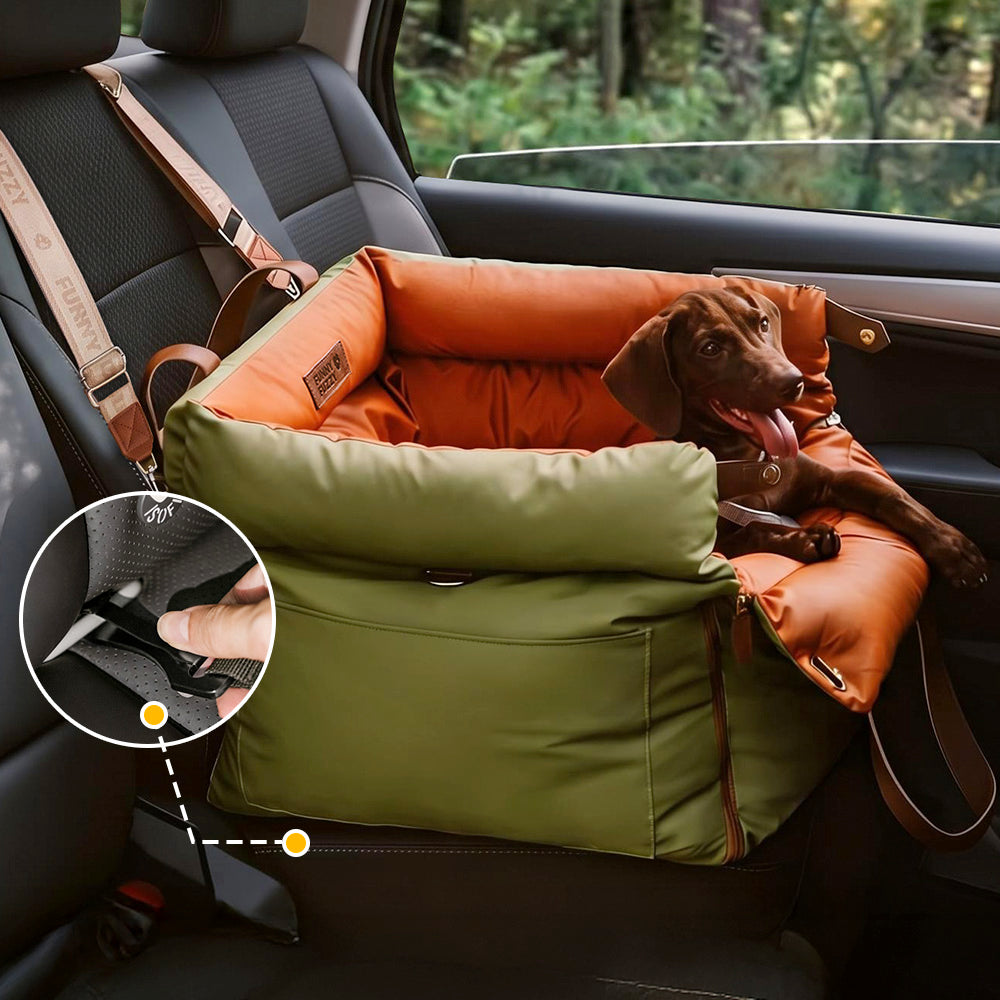 Lit rehausseur de luxe pour siège d'auto pour chien en similicuir - Urban Voyager