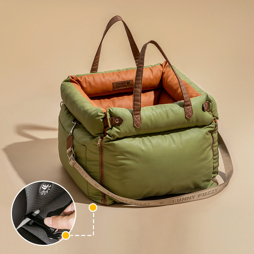 Lit rehausseur de luxe pour siège d'auto pour chien en similicuir - Urban Voyager