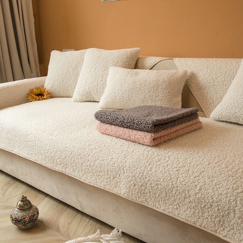 Capa de sofá ultramacia de lã de pelúcia quente e antiderrapante